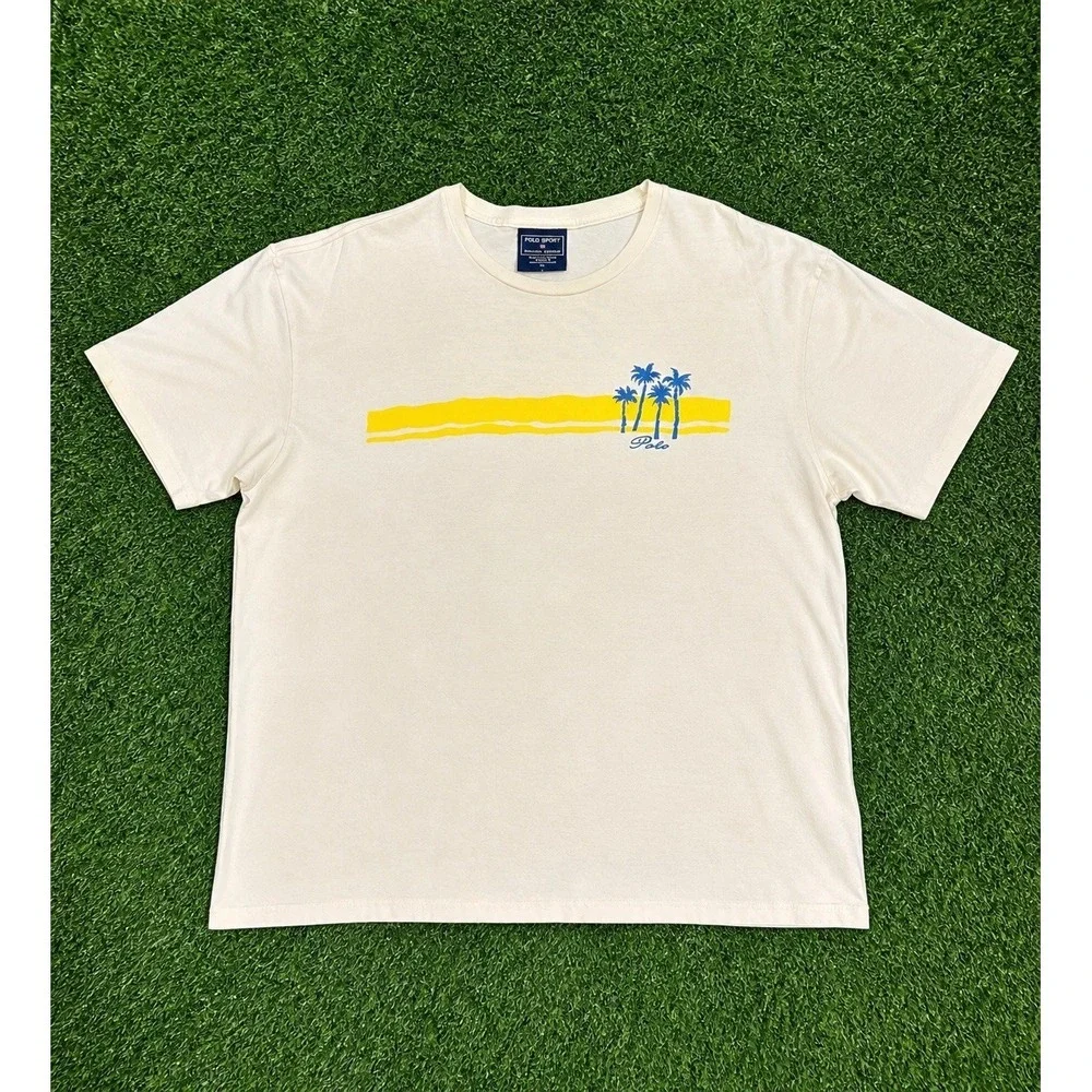 Vtg Polo Sport Ralph‎ Lauren T Shirt M White Palm Graphic Cotton Short Sleeve